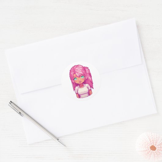 Roze meisje ronde sticker (Envelop)