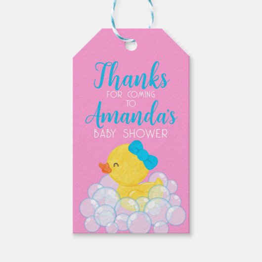 Roze Meisje Rubber Duck Favor Gift Label Cadeaulabel (Voorkant)