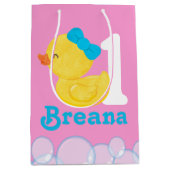 Roze Meisje Rubber Duck Gepersonaliseerde Verjaard Medium Cadeauzakje (Voorkant)