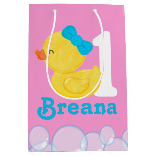 Roze Meisje Rubber Duck Gepersonaliseerde Verjaard Medium Cadeauzakje (Voorkant)