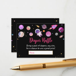 Roze Meisje Ruimte Baby shower Luier Raffle Informatiekaartje