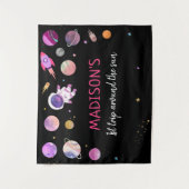 Roze Meisje Ruimtevaarder Buitenruimte Verjaardags Wandkleed (Voorkant)