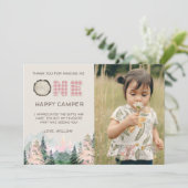 Roze Meisje Rustiek Een Gelukkige Camper Dank U Ka Bedankkaart (Staand voorkant)