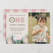 Roze Meisje Rustiek Een Gelukkige Camper Dank U Ka Bedankkaart (Voorkant / Achterkant)