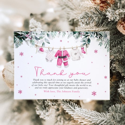 Roze Meisje Santa Baby Christmas Baby shower Bedankkaart