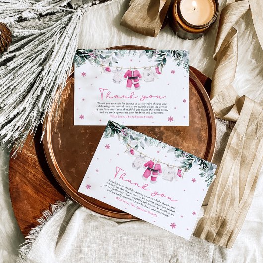 Roze Meisje Santa Baby Christmas Baby shower Bedankkaart