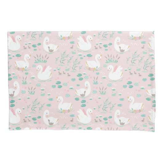 Roze meisje schattige zwanenflorelegant mooi kussensloop (Voorkant)