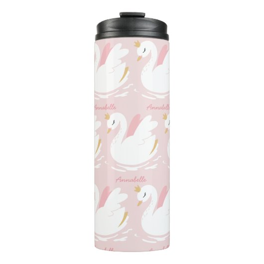 Roze meisje schattige zwanenflorelegant mooi thermosbeker (Voorkant)