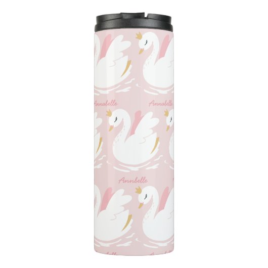 Roze meisje schattige zwanenflorelegant mooi thermosbeker (Achterkant)