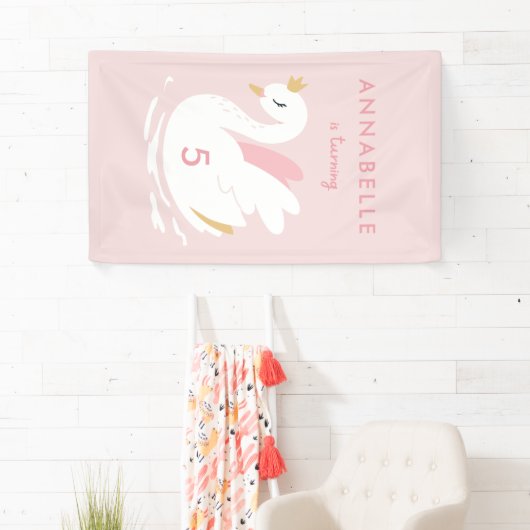 Roze meisje schattige zwanenliefhebber spandoek (Insitu)