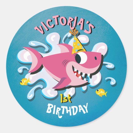 Roze Meisje Shark Baby stickers (Voorkant)
