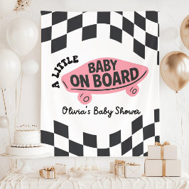 Roze Meisje Skater Baby Shower Welkomstbord Op Maa Wandkleed