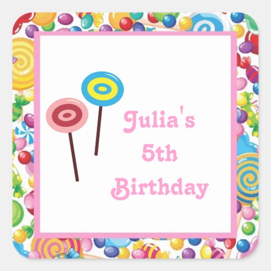 Roze Meisje Snoep Winkel Verjaardagsfeestje Favor  Vierkante Sticker (Voorkant)