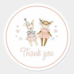 Roze Meisje Speelgoed Rustiek Baby shower Dank u Ronde Sticker
