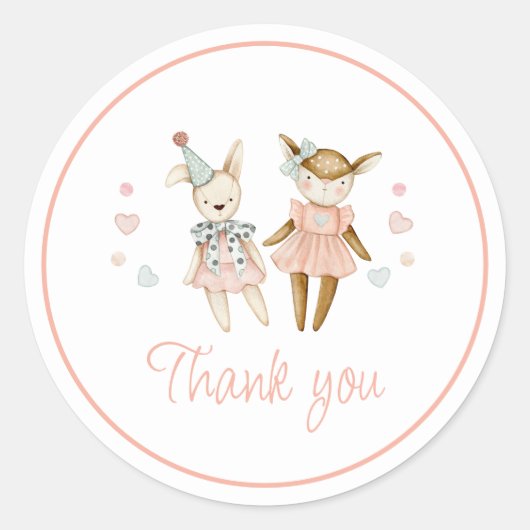 Roze Meisje Speelgoed Rustiek Baby shower Dank u Ronde Sticker (Voorkant)