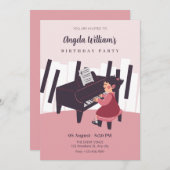 Roze meisje speelt piano kaart (Voorkant / Achterkant)