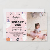 Roze Meisje Spooky Een Geest 1e Verjaardag Uitnodi Kaart (Voorkant)