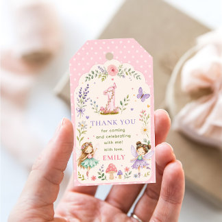 Roze Meisje Sprookjestuin Eerste Verjaardagsfeestj Cadeaulabel