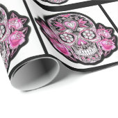 Roze, meisje-suikerschedel cadeaupapier (Rol Hoek)