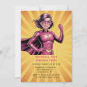 Roze Meisje Superheld Verjaardagsfeestje Kaart (Voorkant)