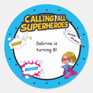 Roze Meisje Superhero Comic Envelope Sticker Seal
