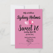 Roze meisje Sweet Sixteen Uitnodigingsharten Kaart (Voorkant)