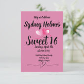 Roze meisje Sweet Sixteen Uitnodigingsharten Kaart (Staand voorkant)