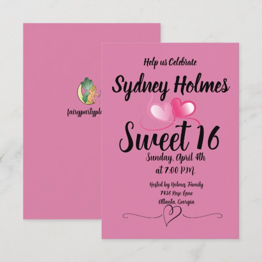Roze meisje Sweet Sixteen Uitnodigingsharten Kaart (Voorkant / Achterkant)