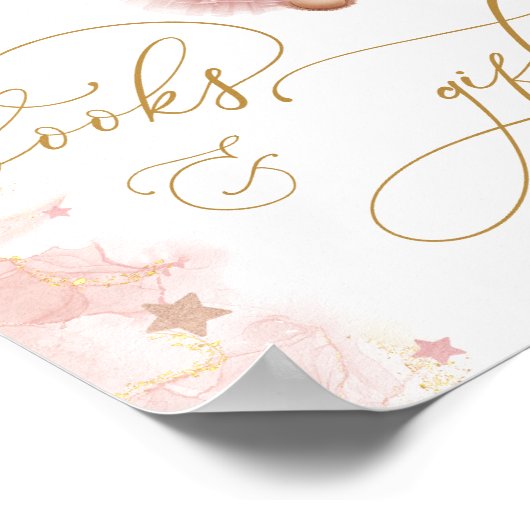 Roze Meisje Teddy Bear Baby shower Boeken & Gesche Poster (Hoek)