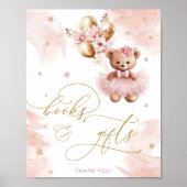 Roze Meisje Teddy Bear Baby shower Boeken & Gesche Poster (Voorkant)