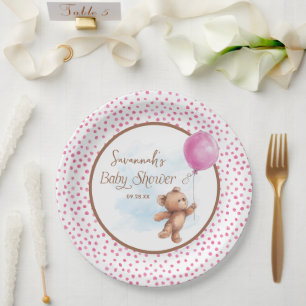 Roze Meisje Teddy Bear Baby shower Papier Bord