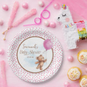 Roze Meisje Teddy Bear Baby shower Papier Bord (Feest)