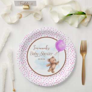Roze Meisje Teddy Bear Baby shower Papier Bord