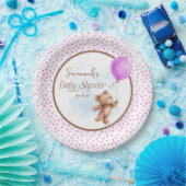 Roze Meisje Teddy Bear Baby shower Papier Bord (Feest)
