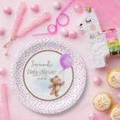 Roze Meisje Teddy Bear Baby shower Papier Bord (Feest)