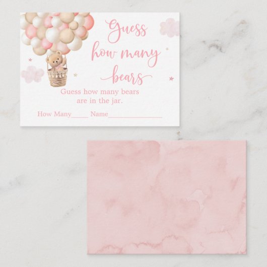 Roze Meisje Teddy Bear Baby shower Raad hoeveel Informatiekaartje (Voorkant / Achterkant)