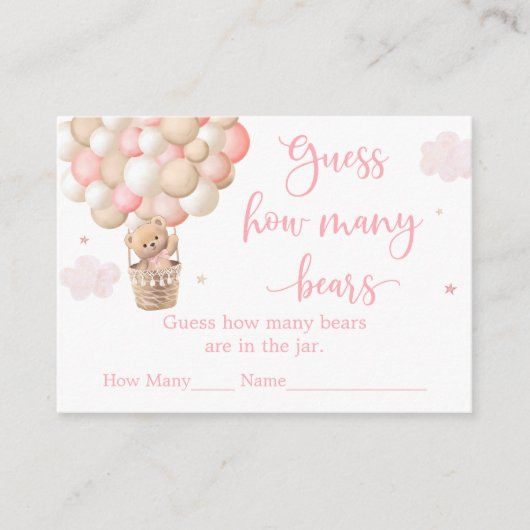 Roze Meisje Teddy Bear Baby shower Raad hoeveel Informatiekaartje (Voorkant)