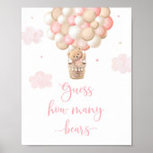 Roze Meisje Teddy Bear Baby shower Raad hoeveel Poster (Voorkant)