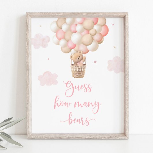 Roze Meisje Teddy Bear Baby shower Raad hoeveel Poster