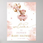 Roze Meisje Teddy Bear Baby shower Welkom Poster (Voorkant)