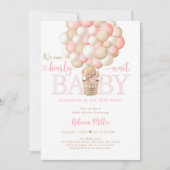 Roze Meisje Teddy Bear Balloons Baby shower Kaart (Voorkant)