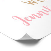 Roze Meisje Teddy Bear Balloons Baby shower Welkom Poster (Hoek)