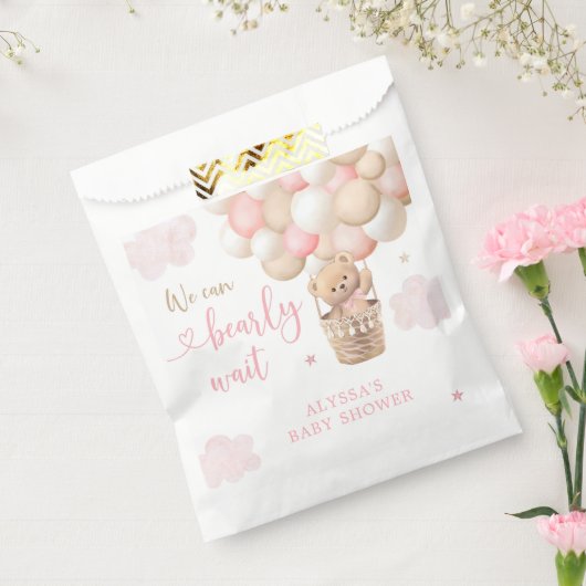 Roze Meisje Teddy Bear Hete Luchtballon Baby showe Bedankzakje (Gezegeld)