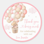 Roze Meisje Teddy Bear Hete Luchtballon Baby showe Ronde Sticker (Voorkant)