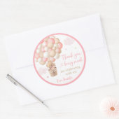 Roze Meisje Teddy Bear Hete Luchtballon Baby showe Ronde Sticker (Envelop)