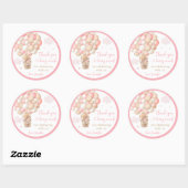 Roze Meisje Teddy Bear Hete Luchtballon Baby showe Ronde Sticker (Vel)