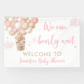Roze Meisje Teddy Bear Hete Luchtballon Baby showe Spandoek (Horizontaal)