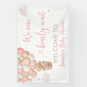 Roze Meisje Teddy Bear Hete Luchtballon Baby showe Spandoek (Verticaal)