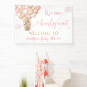 Roze Meisje Teddy Bear Hete Luchtballon Baby showe Spandoek (Insitu)