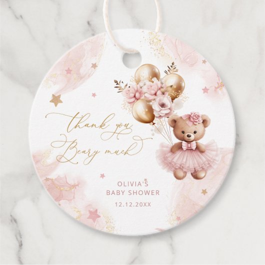 Roze Meisje Teddy Beer Ballonnen Dank U Beer Veel Bedankjes Labels (Voorkant)